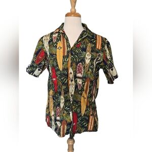 Vintage RJC Hawaiian Shirt Surfboard‎ Print Made in Hawaii USA Size L Vacation